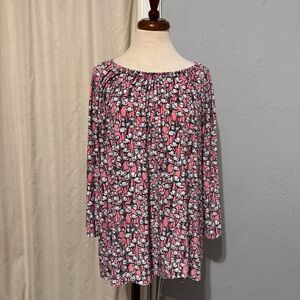 Croft & Barrow Womens 1x  Elastic Neck Tunic In Gorgeous Boho Floral Print Light